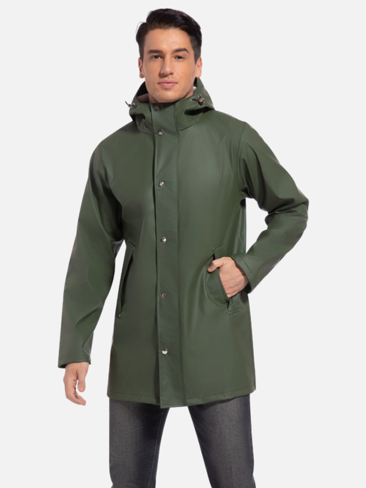 Men's Rain Jacket with Hooded Waterproof Long Raincoat